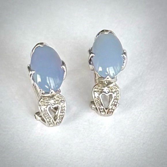 Vintage Natural Blue CHALCEDONY Sterling Silver 925 HEART Earrings Necklace SET - Picture 6 of 12
